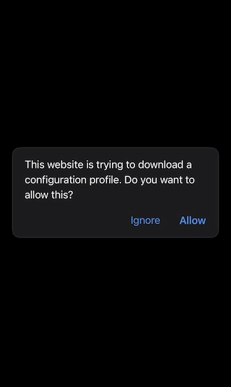 Step 3: A notification will appear on the phone screen that the site is trying to download a profile. Click “Allow” on this notification.