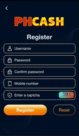 Step 2: Please fill in the registration information including username, password, confirm password, mobile number, and captcha.