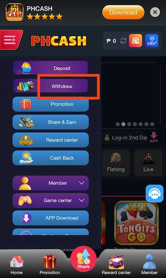 Step 3: To create a withdrawal order new players access the “Withdraw” section.